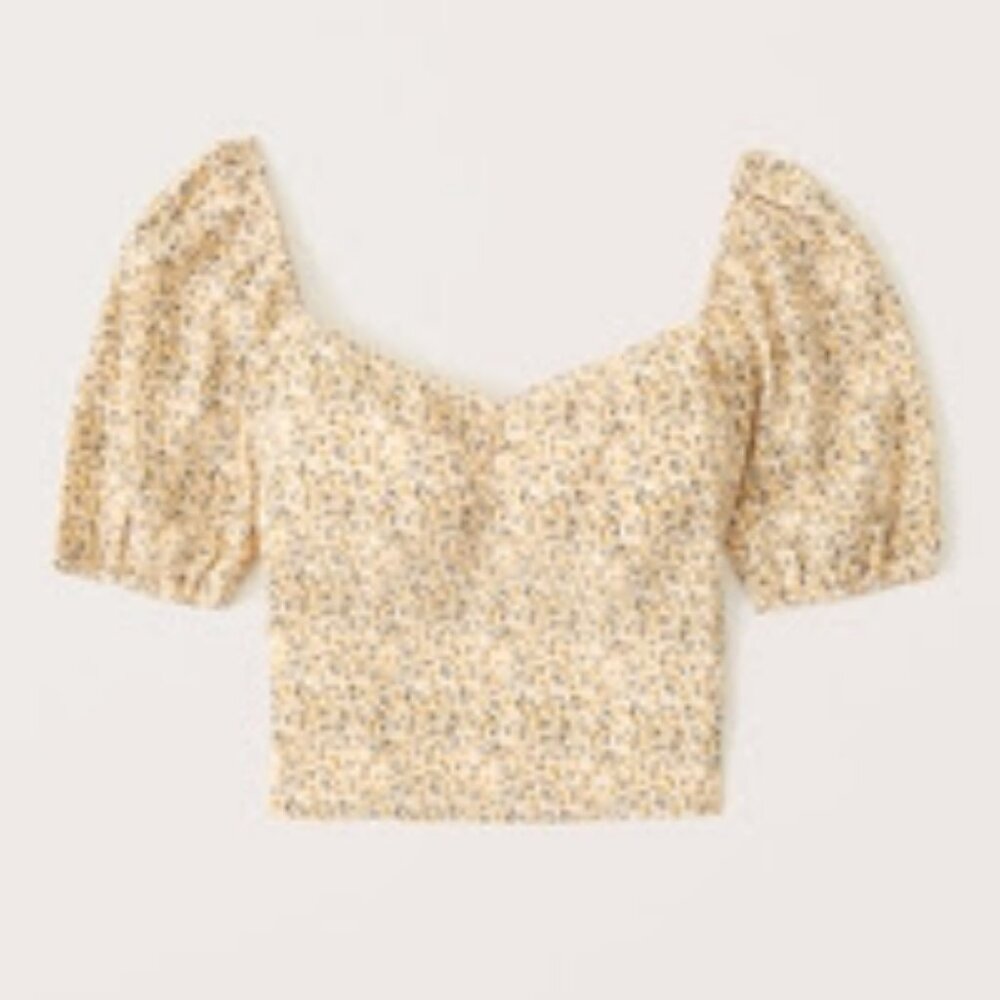 Abercrombie & Fitch Puff Sleeve Sweetheart Top - Yellow Pattern (NWT)
